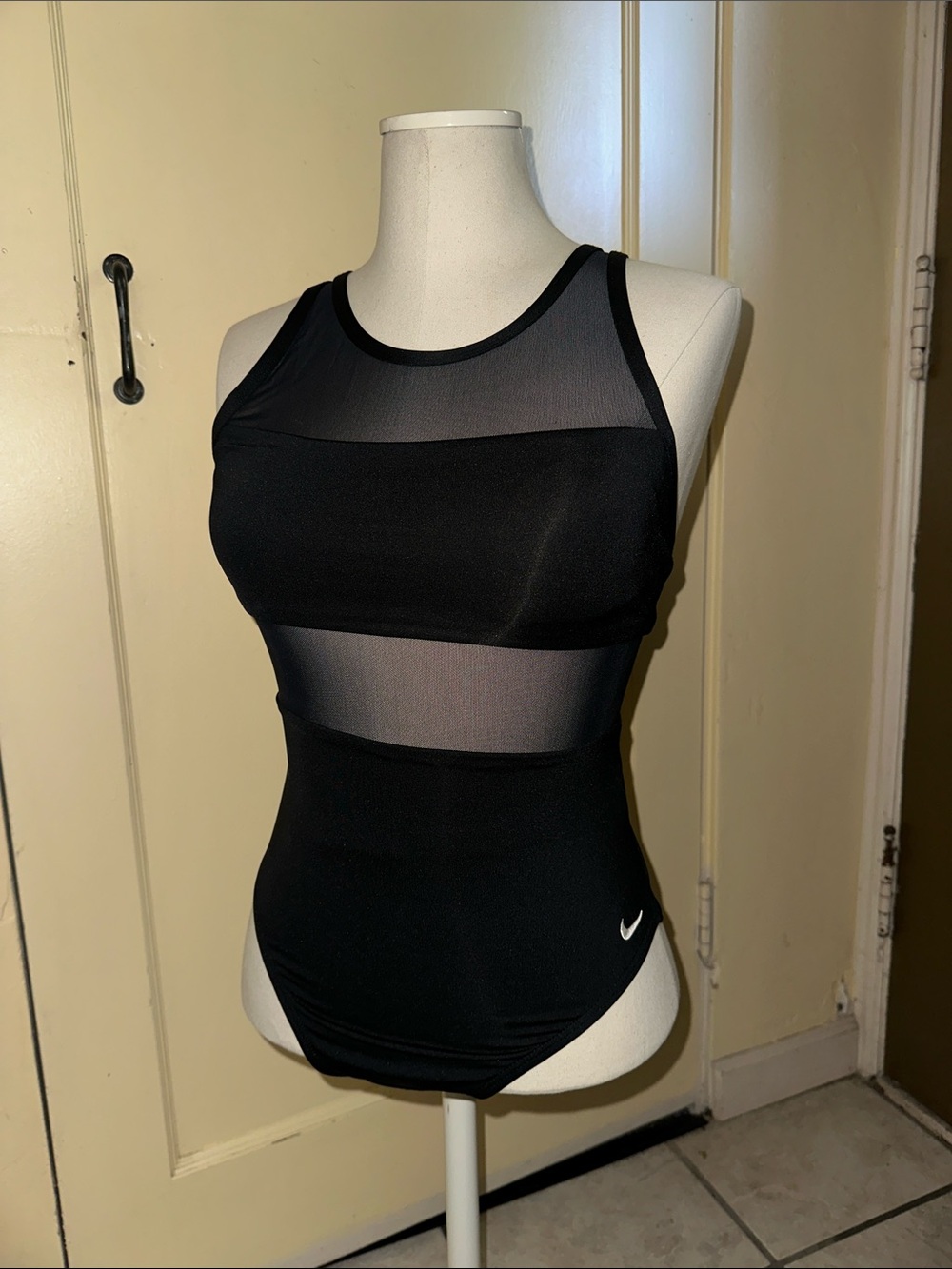 Nike Women’s Black Mesh-Panel Athletic Tank Bodysuit